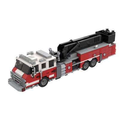 fire truck mid-mount aerial platform building set | moc-162727 - 1