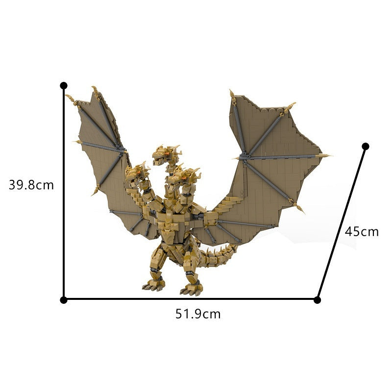 Golden Three-Headed Dragon MOC Building Kit | Fantasy Monster Figure - 3