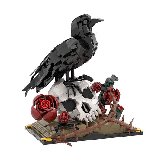 Gothic Raven Skull & Roses MOC Building Kit | Dark Floral Display - 1