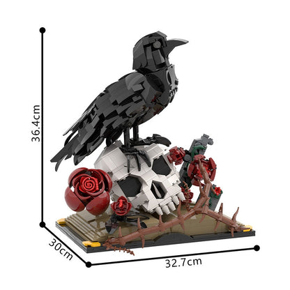 Gothic Raven Skull & Roses MOC Building Kit | Dark Floral Display - 2