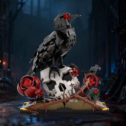 Gothic Raven Skull & Roses MOC Building Kit | Dark Floral Display - 3