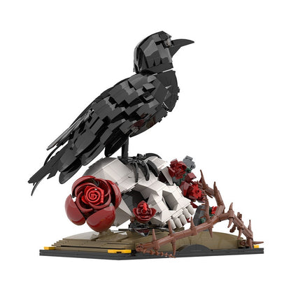 Gothic Raven Skull & Roses MOC Building Kit | Dark Floral Display - 4