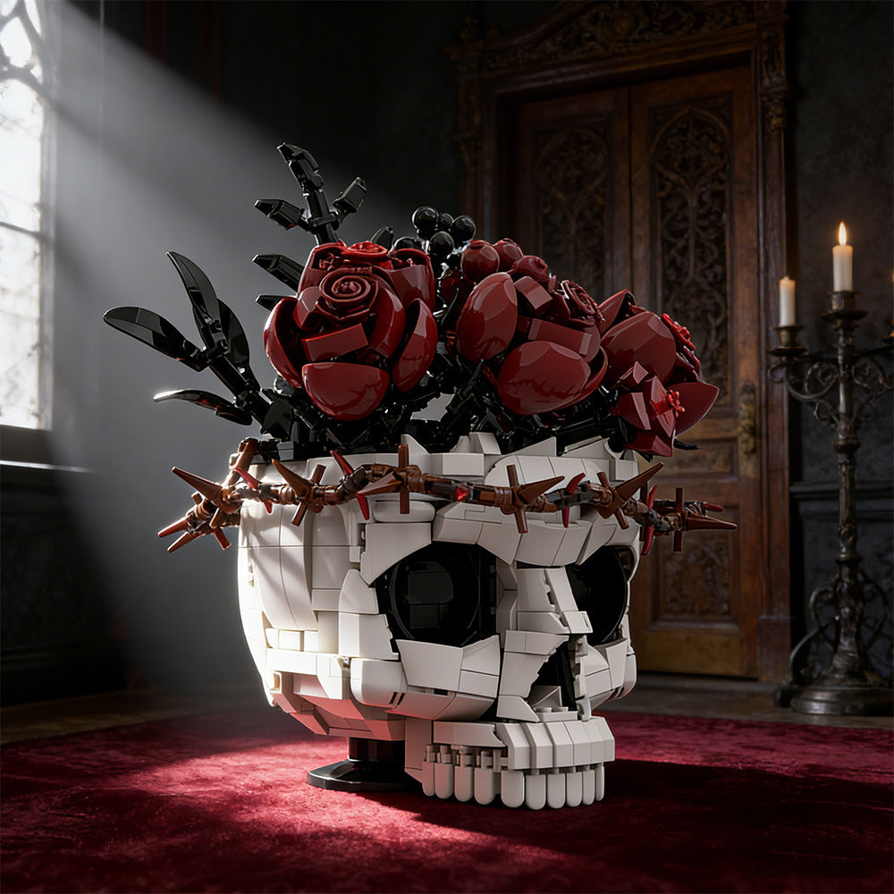 gothic skull & eternal rose building kit | lego compatible moc - 1