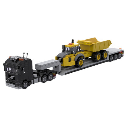 Heavy Haul Semi Truck & Lowboy Dump Hauler MOC Building Kit - 1