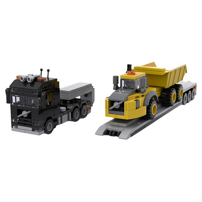 Heavy Haul Semi Truck & Lowboy Dump Hauler MOC Building Kit - 2