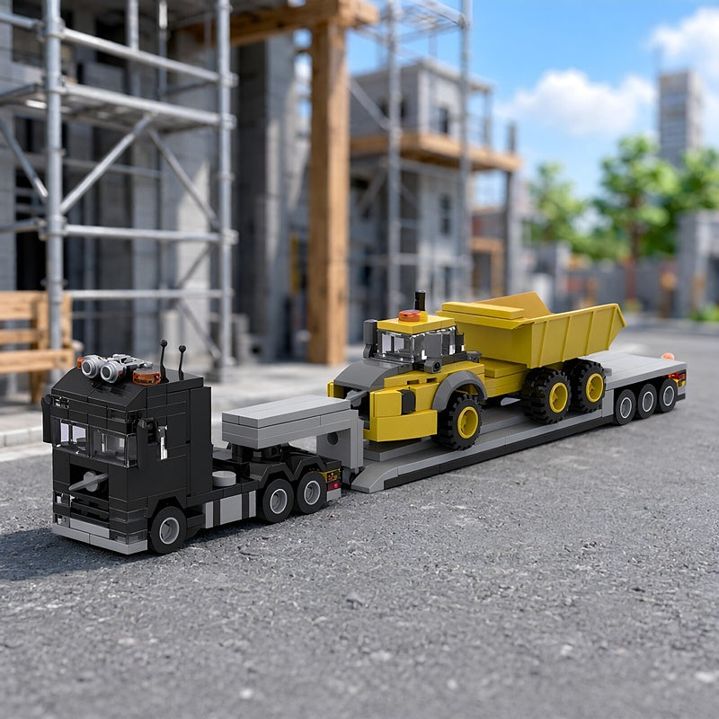 Heavy Haul Semi Truck & Lowboy Dump Hauler MOC Building Kit - 4
