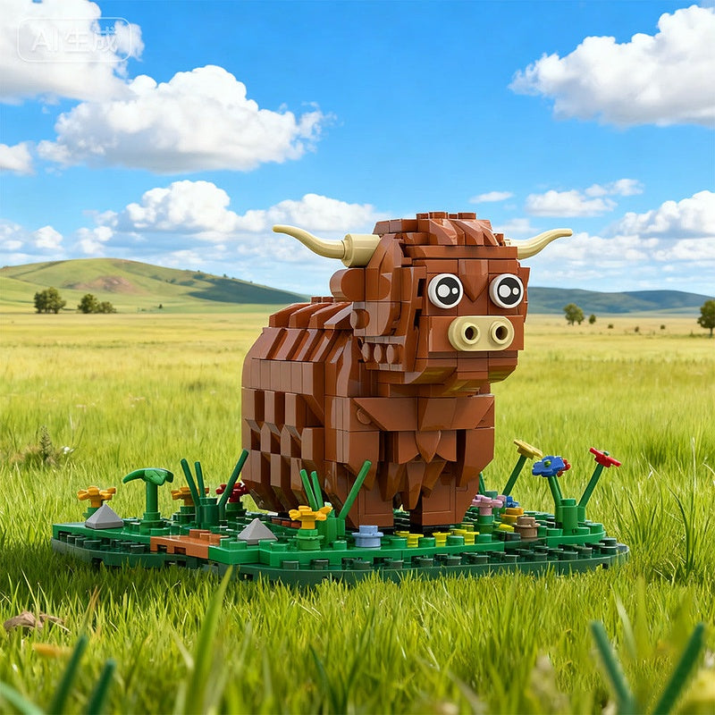 Highland Cattle MOC Building Kit | Realistic Wildlife Display Model - 2