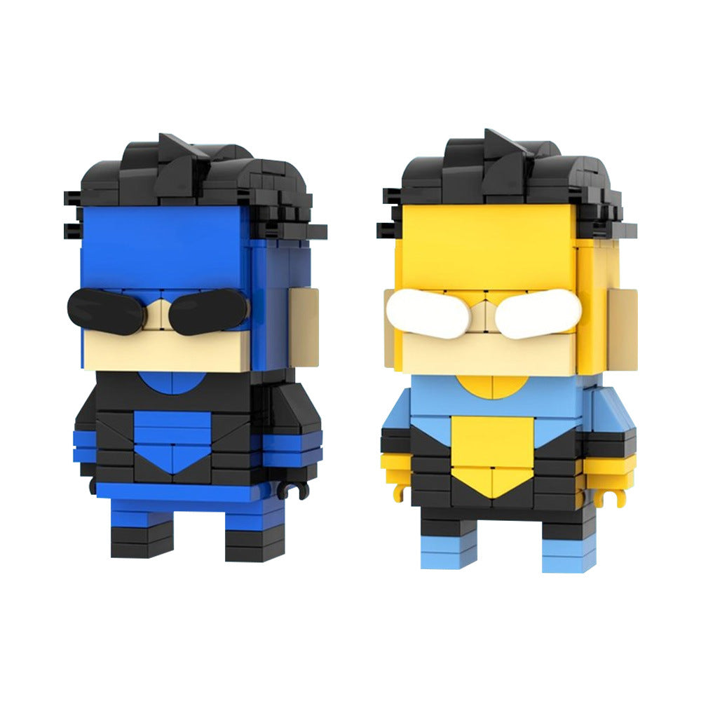 Indestructible Hero Brickheadz MOC Building Kit | Yellow & Blue Suit Warrior 1