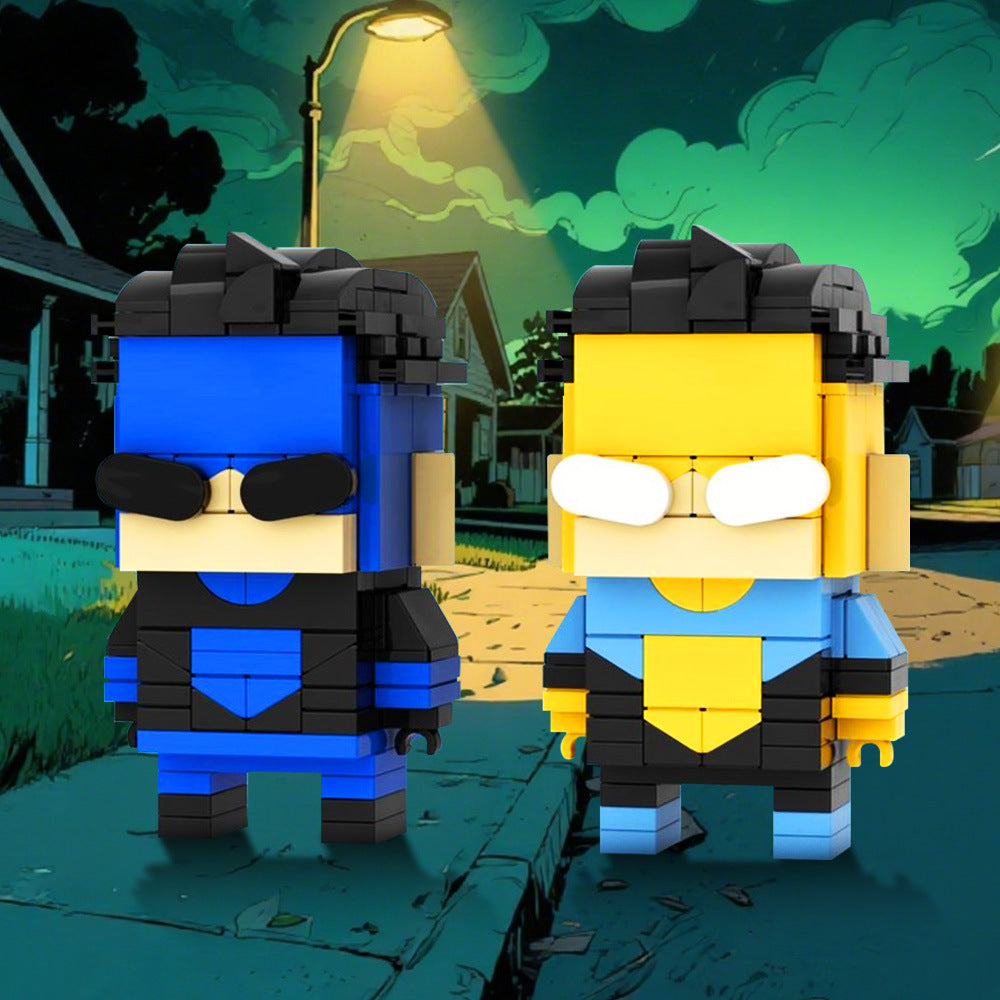 Indestructible Hero Brickheadz MOC Building Kit | Yellow & Blue Suit Warrior 2