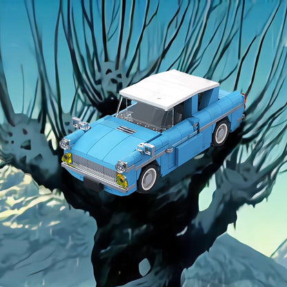 Magical Flying Sedan MOC Building Kit | Blue White-Roof Classic Car - 7