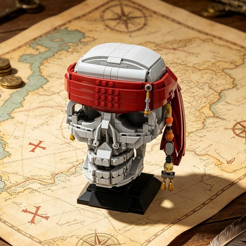 Medieval Pirate Skull MOC Building Kit | Nautical Skeleton Display Model - 1