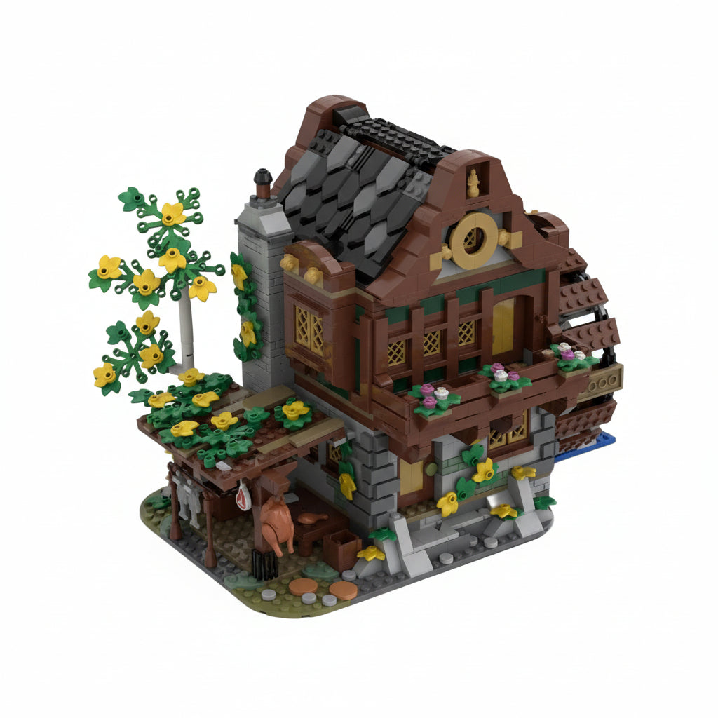 medieval watermill building kit | lego compatible moc - 2