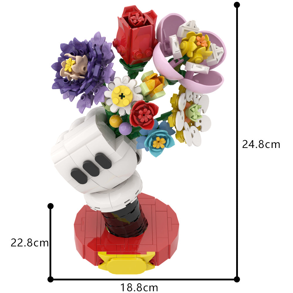 mickey dual-head rose bouquet building set | lego compatible - 4