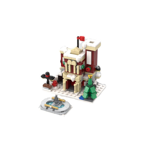 Mini Winter Village Fire Station Building Kit | LEGO-Compatible MOC - 1
