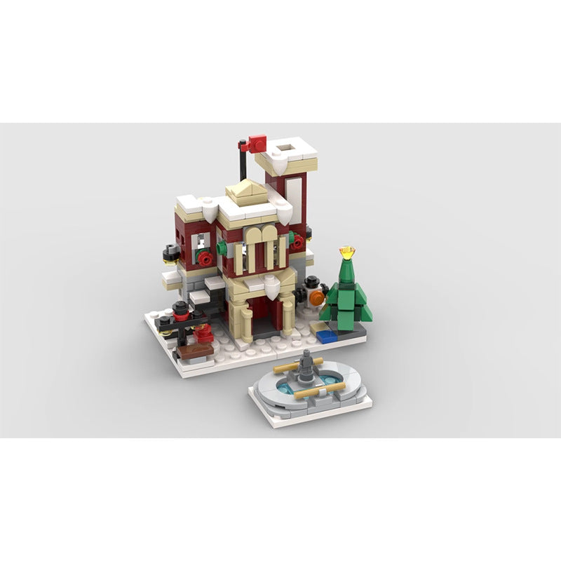 Mini Winter Village Fire Station Building Kit | LEGO-Compatible MOC - 2