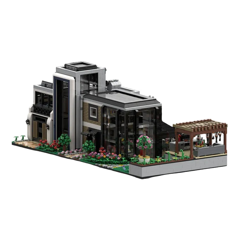 Modern Glass House MOC Modular Villa Building Kit - 1
