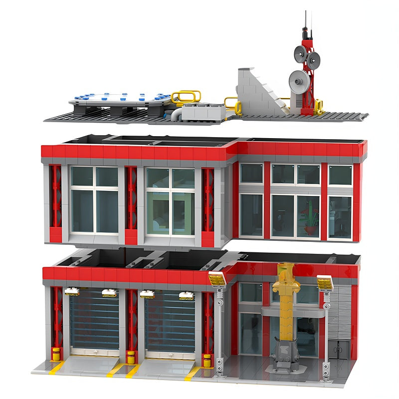 Modern Two-Bay Fire Station Modular MOC Building Kit - 1