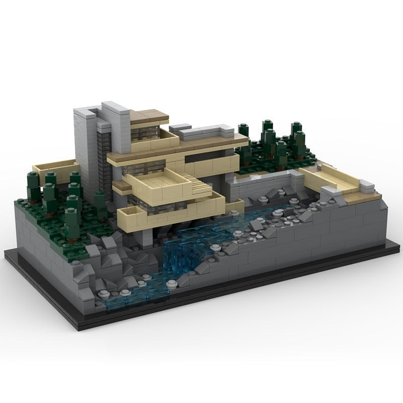 Modern Waterfall House MOC Building Kit | Nature Villa Architecture Model - 1