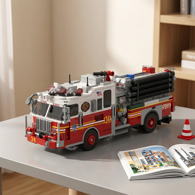 New York-Style Aerial Ladder Fire Truck MOC Building Kit - 4