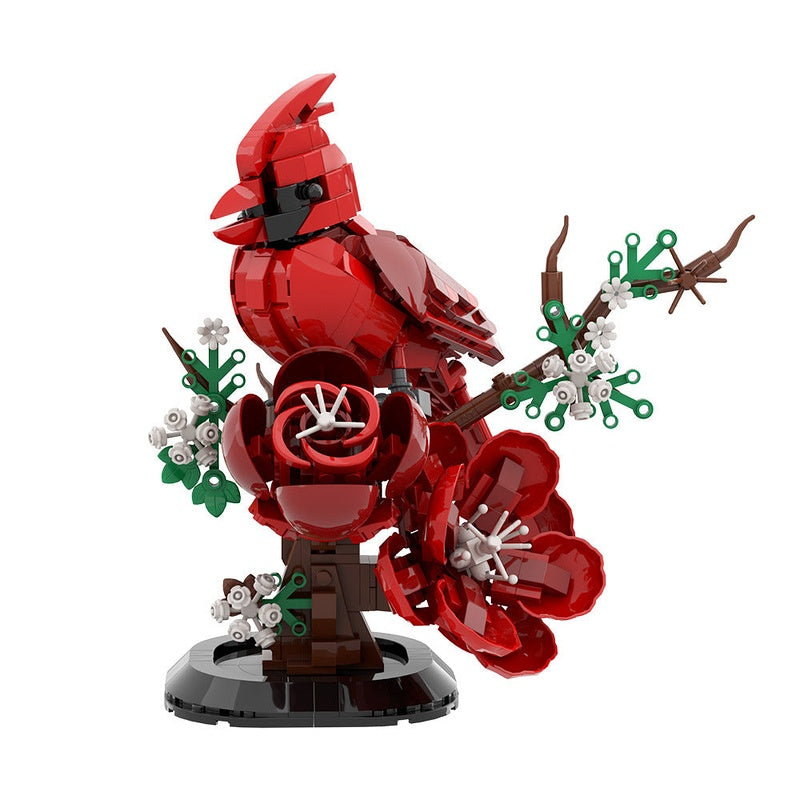 Northern Cardinal Bird MOC Building Kit | Wildlife Display Model with Base - 1