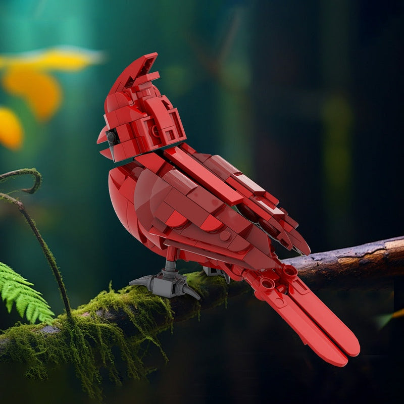 Northern Cardinal Bird MOC Building Kit | Wildlife Display Model with Base - 3