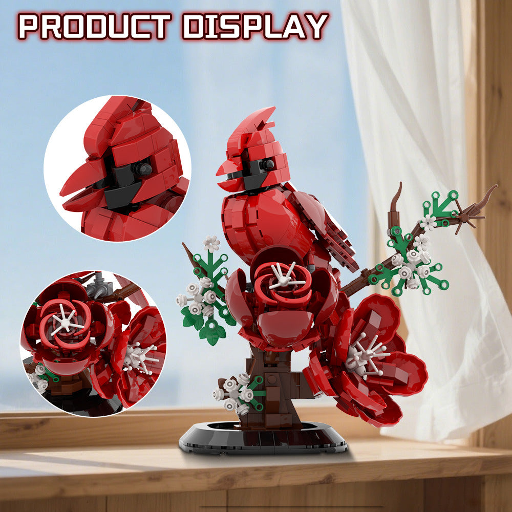 northern cardinal bird with base building set | lego compatible - 3