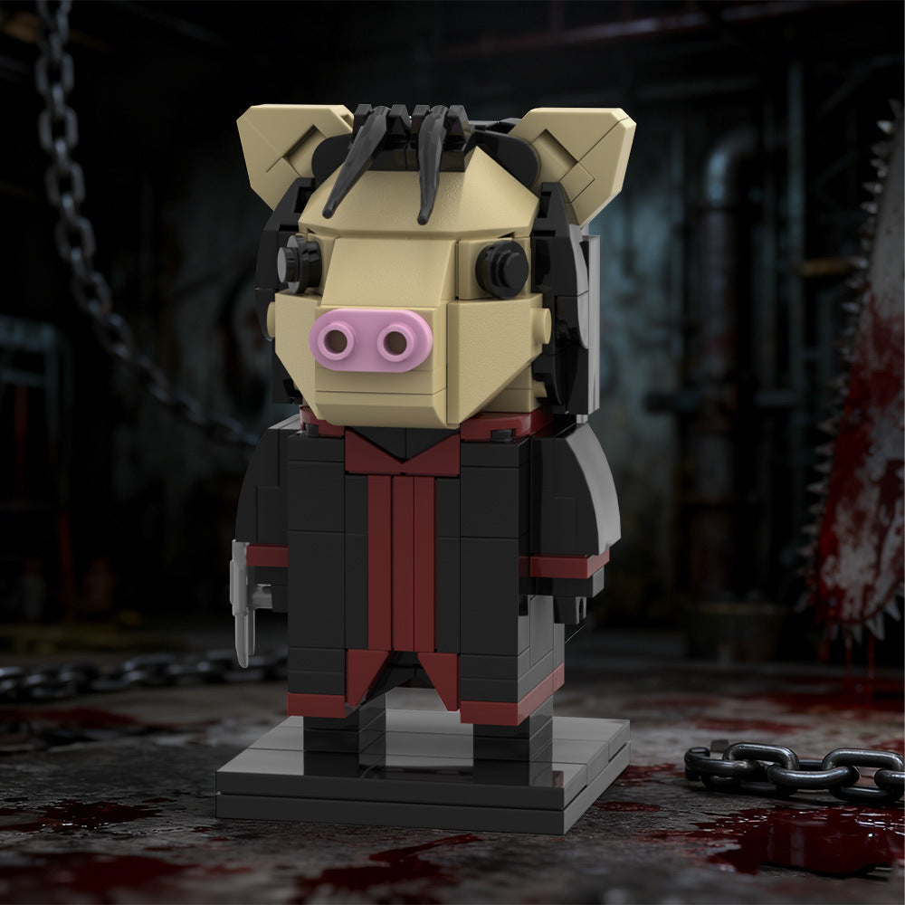 pig mask brickheadz building kit | saw | lego compatible moc - 1