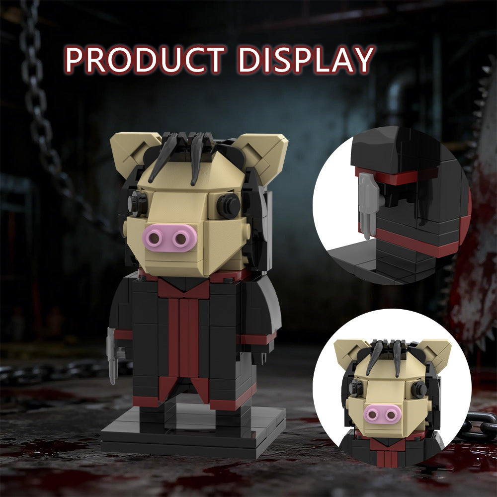pig mask brickheadz building kit | saw | lego compatible moc - 5