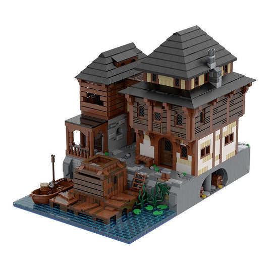 Port Tavern MOC Building Kit | Medieval Coastal Inn Architecture Model - 1