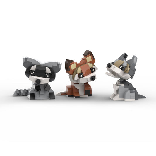 raccoon fox wolf cartoon animal brickheadz set | moc-97102 - 1