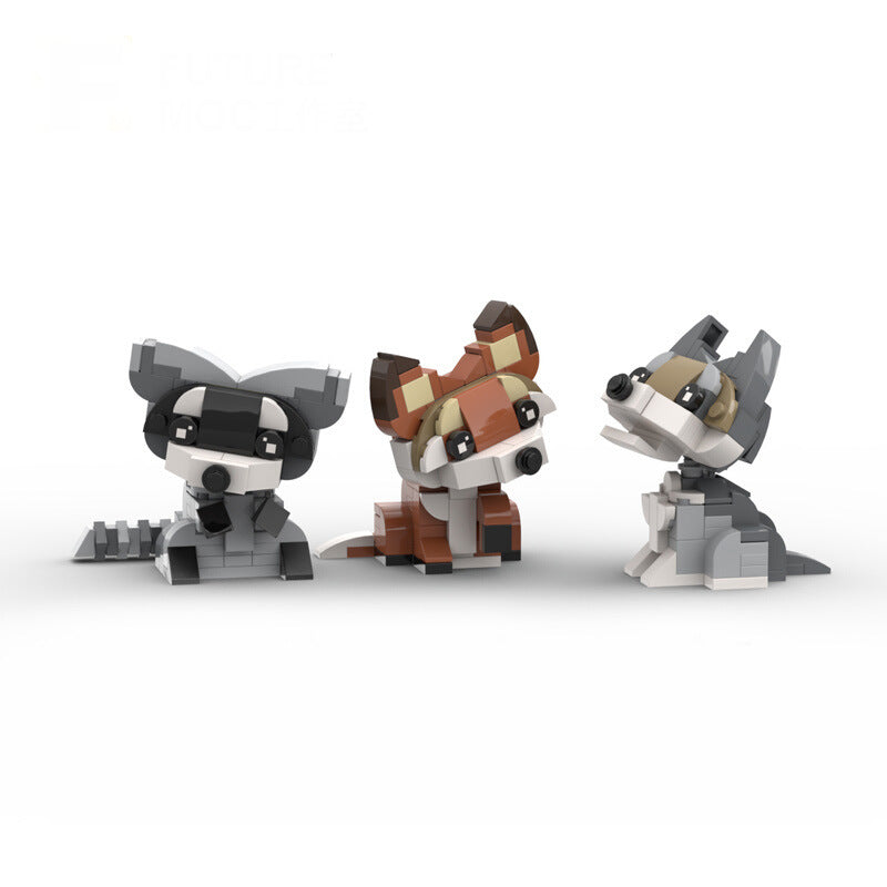 raccoon fox wolf cartoon animal brickheadz set | moc-97102 - 2
