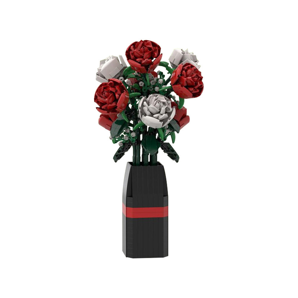 Red and White Roses Building Kit | LEGO-Compatible MOC - 1