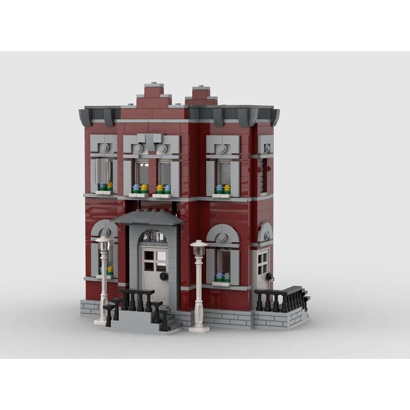 Red Brick Urban Townhouse Villa MOC Building Kit - 1