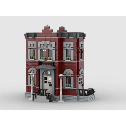 Red Brick Urban Townhouse Villa MOC Building Kit - 1