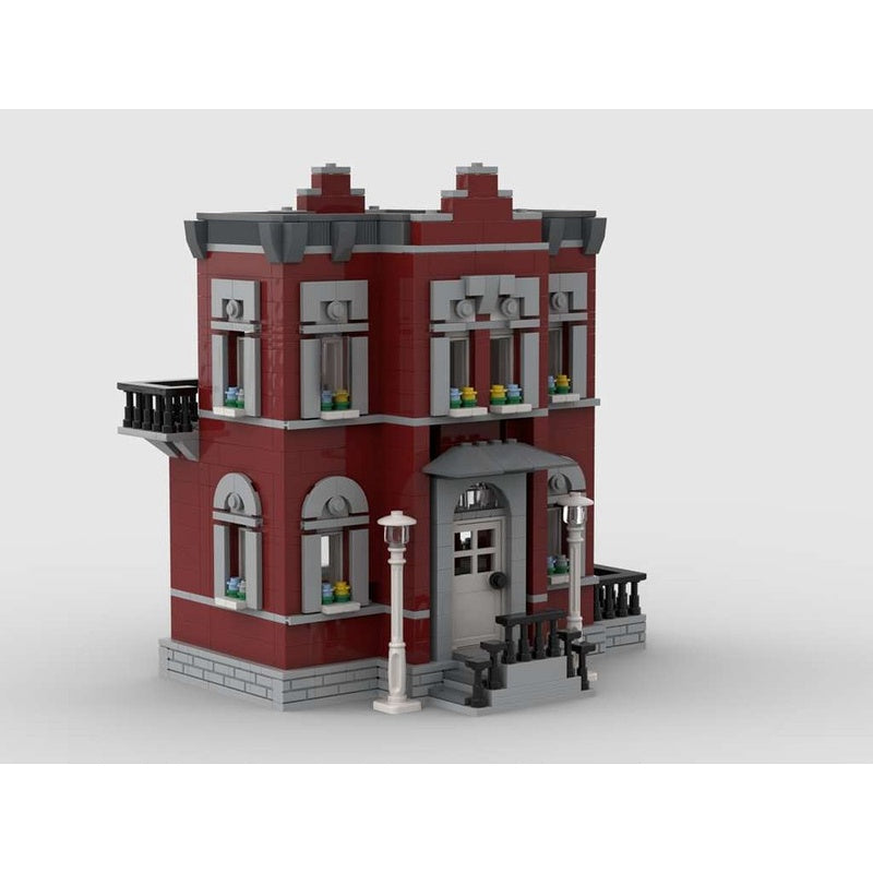 Red Brick Urban Townhouse Villa MOC Building Kit - 2