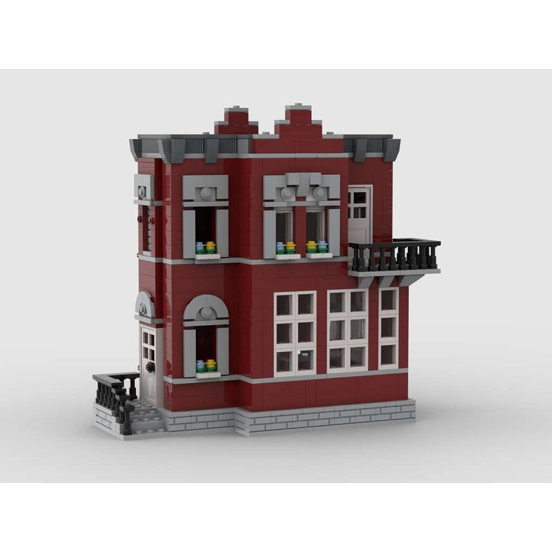 Red Brick Urban Townhouse Villa MOC Building Kit - 3