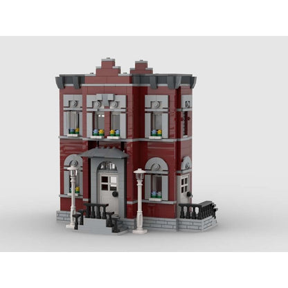 Red Brick Urban Townhouse Villa MOC Building Kit - 4