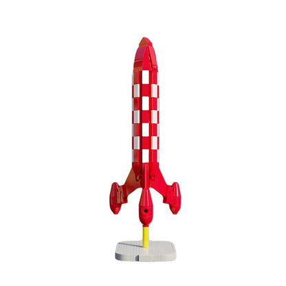 Red Checkered Lunar Rocket MOC Building Kit | Retro Space Display - 1