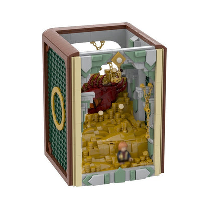 Red Dragon Treasure Book Nook MOC Building Kit | Fantasy Display - 1