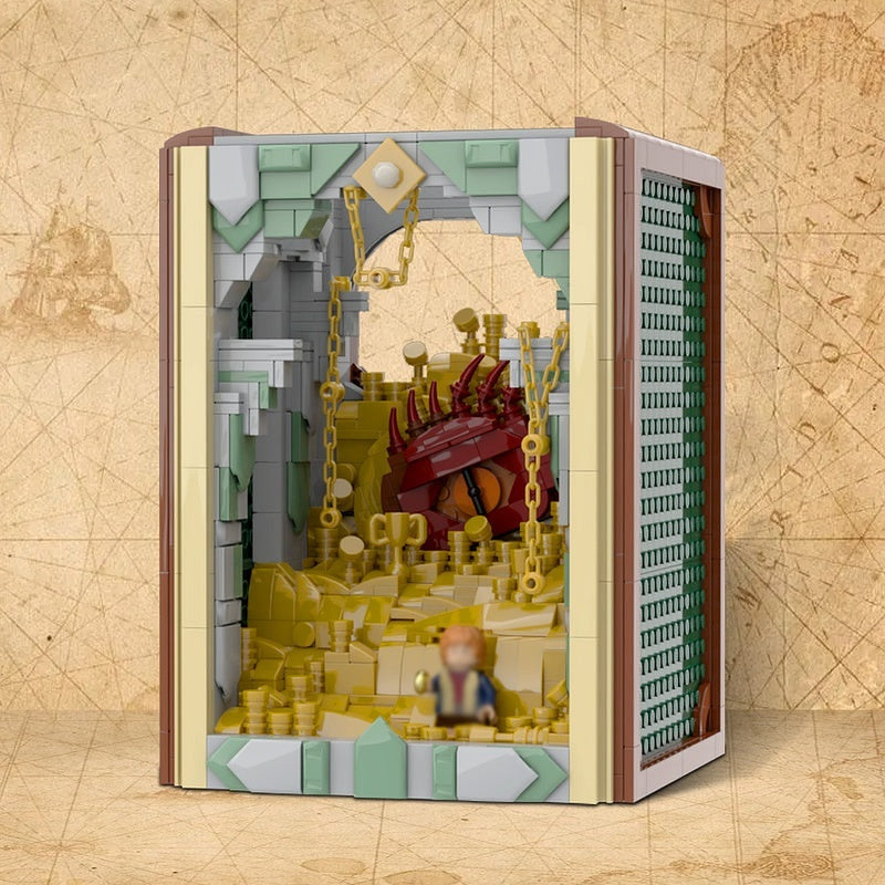 Red Dragon Treasure Book Nook MOC Building Kit | Fantasy Display - 3