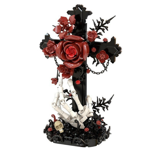 Red Rose Cross MOC Building Kit | Artistic Display Architecture Model - 1