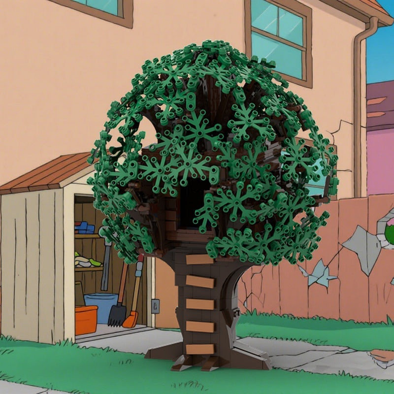 Retro Cartoon Backyard Treehouse MOC Building Kit | Cartoon Style Architecture - 4