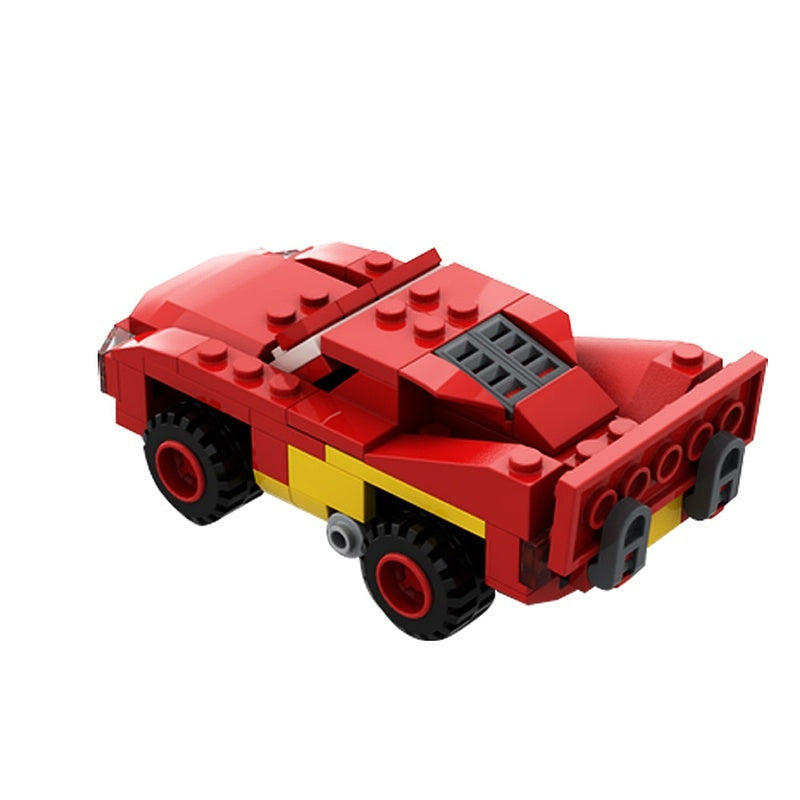 Retro Red Cartoon Race Car MOC Building Kit | 6-Wide Racing Vehicle - 2