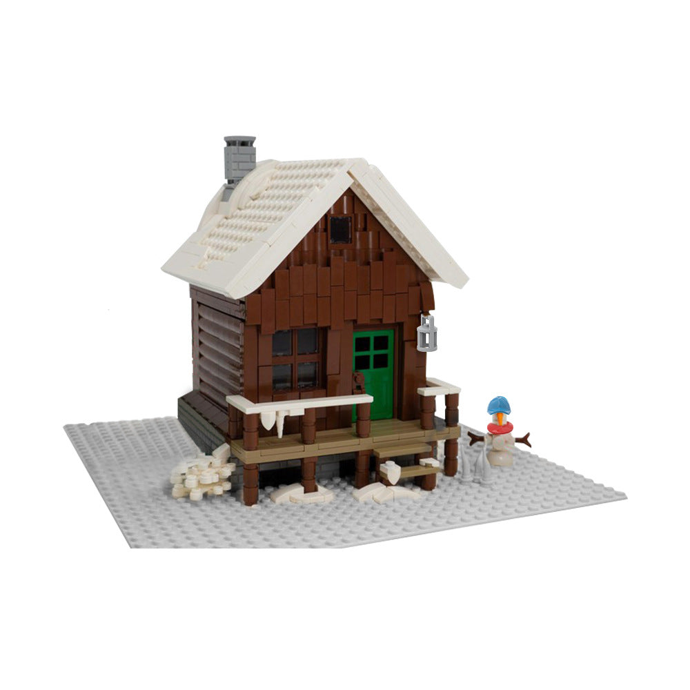 snowy winter cabin building set | moc-135641 - 2