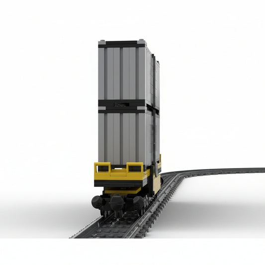 Tall Double-Stack Container Freight Wagon MOC Building Kit - 1