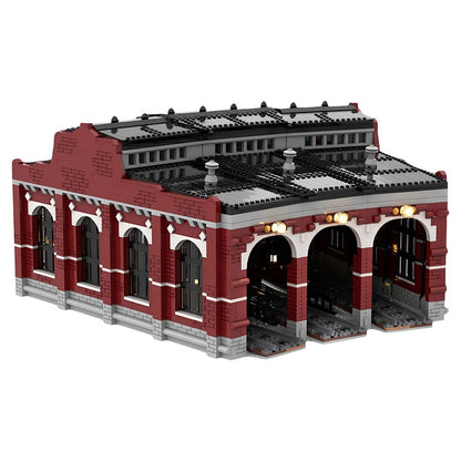 Three-Bay Railway Roundhouse Locomotive Depot MOC Building Kit - 1