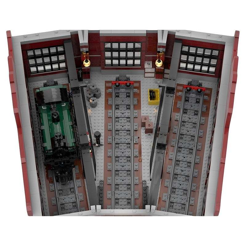 Three-Bay Railway Roundhouse Locomotive Depot MOC Building Kit - 3