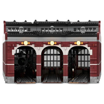 Three-Bay Railway Roundhouse Locomotive Depot MOC Building Kit - 5