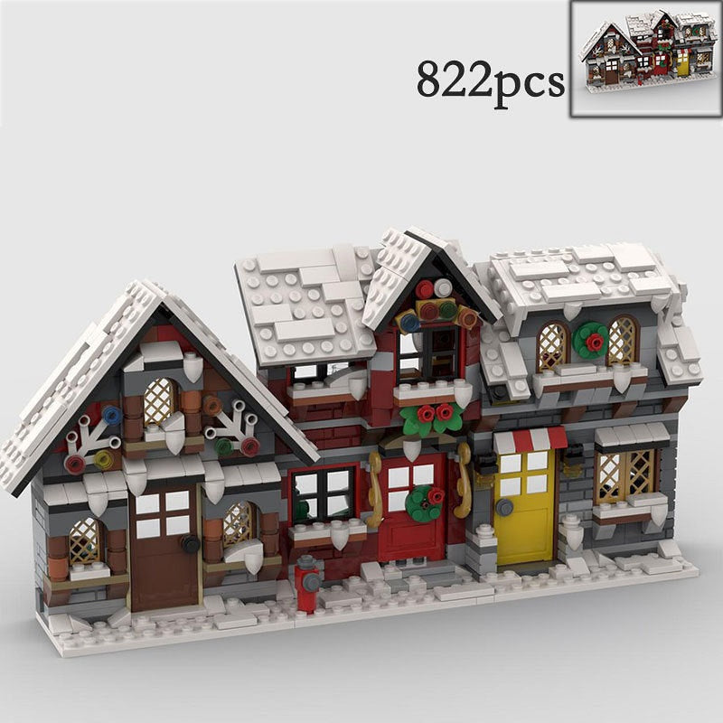 Three Little Winter Houses MOC Building Kit | Snowy Village Architecture - 1