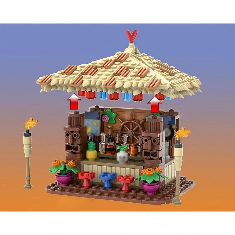 Tiki Hut Beach Bar MOC Building Kit Tropical Coastal Display - 2